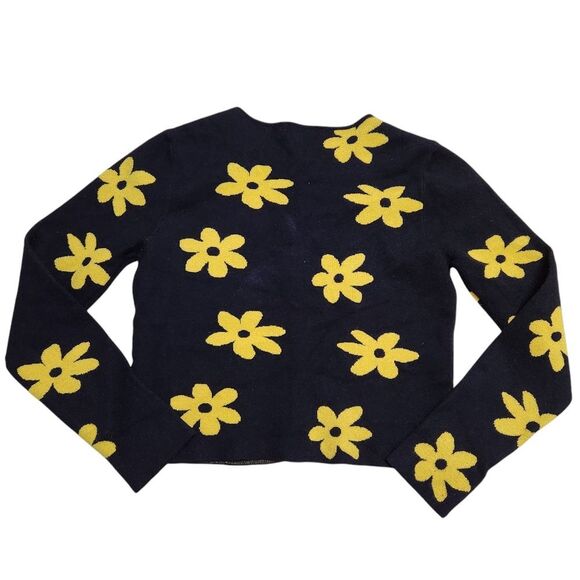 🇬🇪🔹️Forever 21 Black w/Yellow Daisies Knit Long Sleeve Sweater Large - Picture 4 of 9